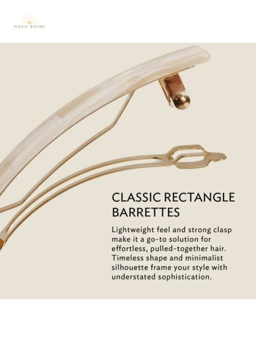 France Luxe Classic Rectangle Barrette for Fine Hair, Lightweight French Clasp,
